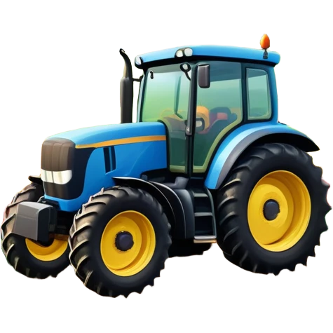 An icon showing close-up tractor in a colorful rural landscape, inspired by Farming Simulator 22. The design features vibrant fields, barns, and crops under a bright sky, with tractors working the land. The peaceful and immersive farming environment is highlighted with a transparent background emoji