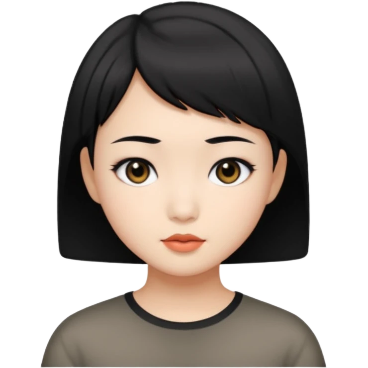 Asian pretty girl with black color short hair and black eyes emoji