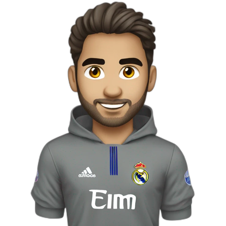 Bebe rubio con el pelo rapado y ojos grises real madrid  emoji