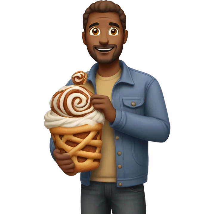 A dad holding a Cinnabon  emoji