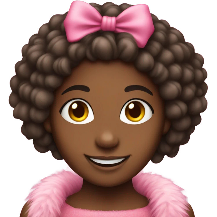 smiling girl with dark skin and pink boa around neck  emoji