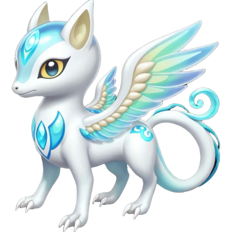 Angelic Divine Bioluminescent Translucent Luminescent Diaphanous Shiny Colorful Meloetta-Latias-Koraidon-Peppercat-Wargreymon-Protogen-Fakémon-fusion-hybrid-creature emoji