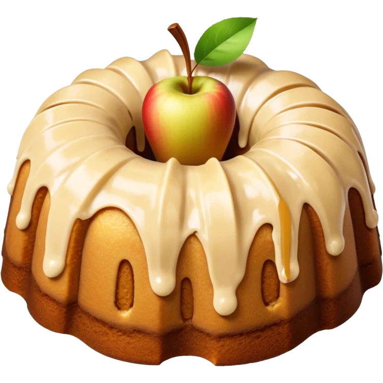 Bundt cake with apple slices in the middle and tan sauce emoji