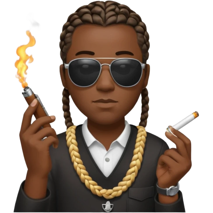 Smoking black guy with a glock in his on his other hand with some sunglasses with a cigarette in his mouth and for his hair he will have some cornrows emoji