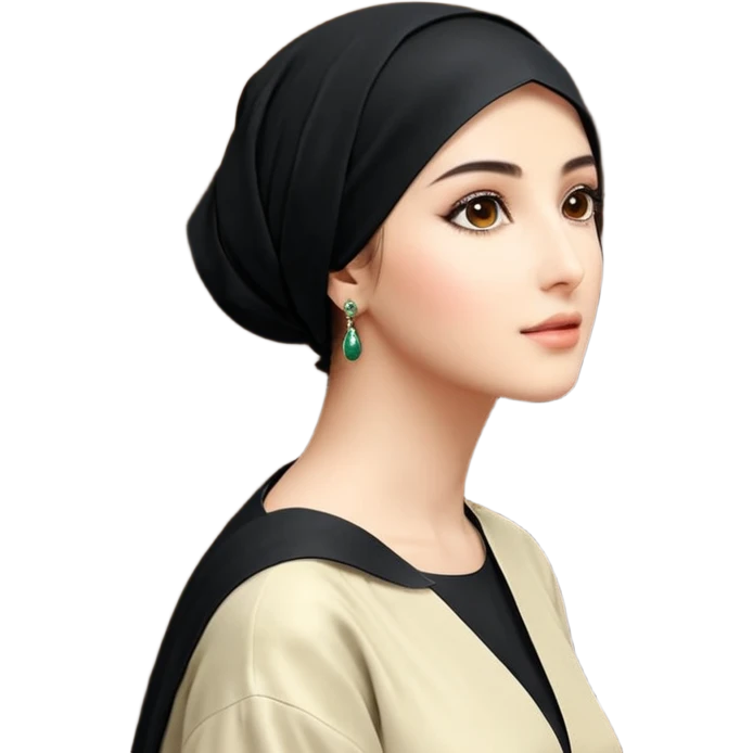 یک دختر با مو های قهوه ای تیره و چشمان قهوه ای تیره و پوستی روشن و مو ها تا زیر بغل emoji