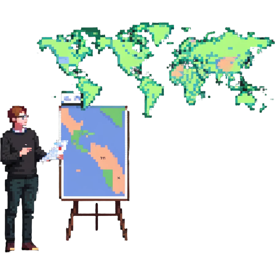 travel guide giving a talk, holding a map emoji
