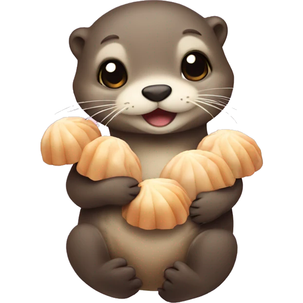 Cute Otter holding a bunch of scallops emoji