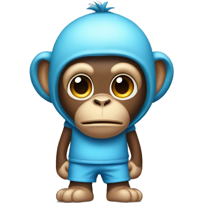 Monkey standing serious with ligh blue shorts  emoji