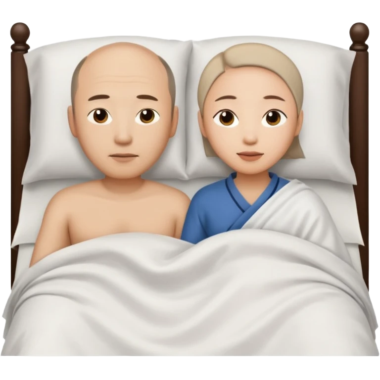 slightly balding asian man and asian woman having sex in bed emoji