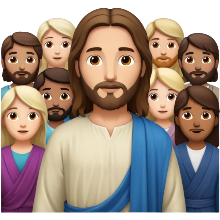Jesus standing among a diverse group of modern day people, friendly and approachable emoji