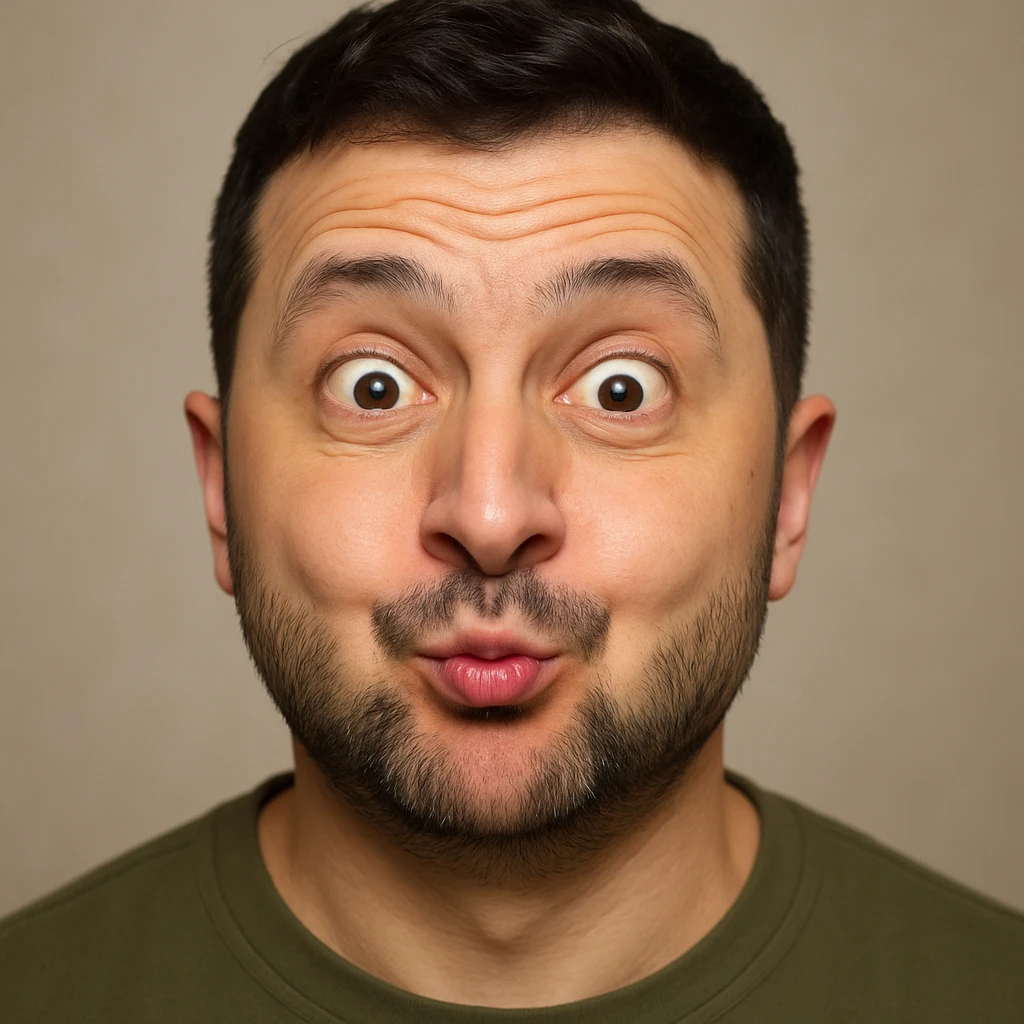 photorealistic emoji style portrait of Vladimir Zelensky with a slightly silly expression emoji