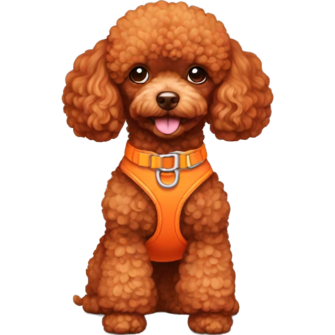 red toy poodle with an orange harness emoji