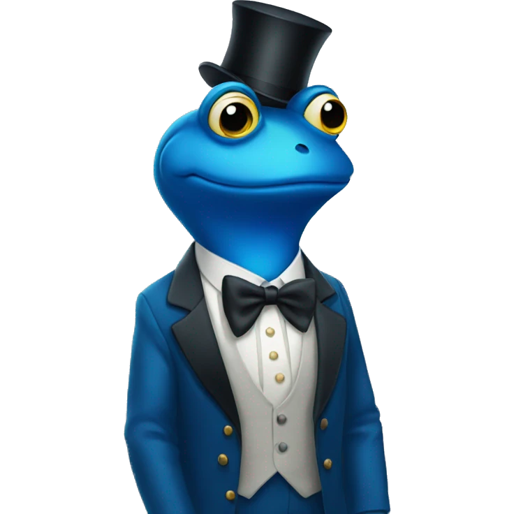 "blue frog in formal attire poses" emoji
