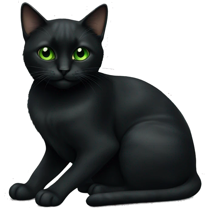 Realistic all black cat sitting down with green eyes emoji