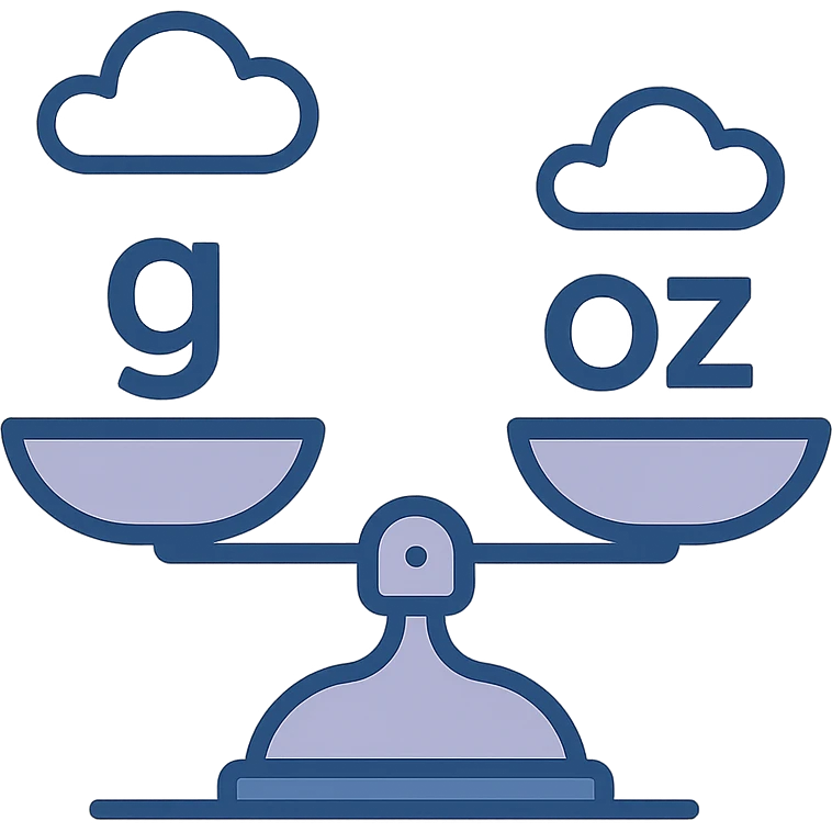 icon representing grams to ounces conversion, simple, clear, with a scale or balance, metric and imperial units, modern icon style emoji