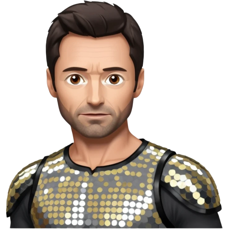 Hugh Jackman with Dark Brown Hair, Silver Sequin Outfit emoji