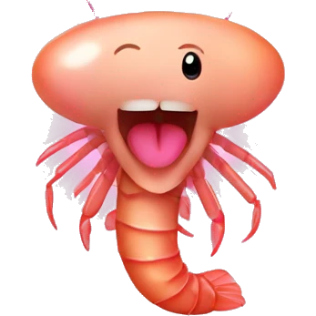 Happy shrimp with a pink bow on head  emoji
