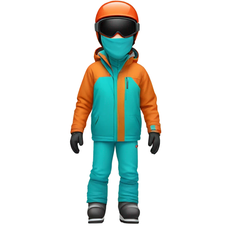 white Skier man wearing orange jacket and wearing a RED HELMET and turquoise pants emoji