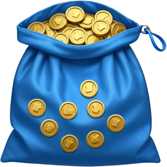 blue coins inside an opened bag  emoji