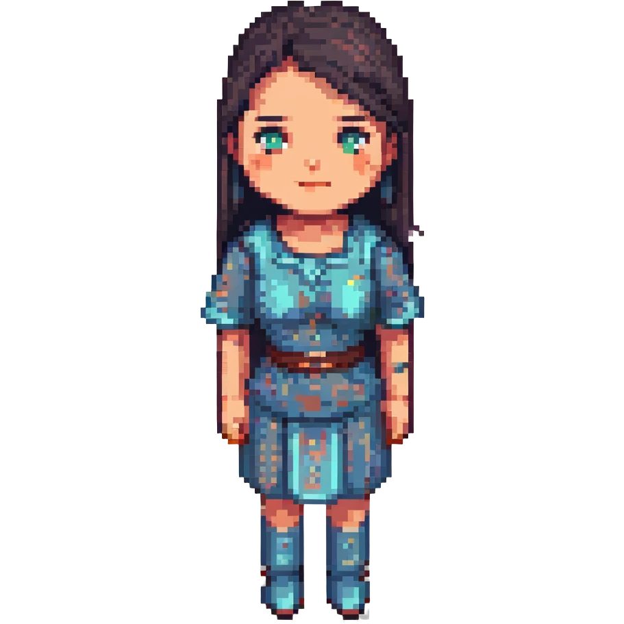 40-year-old woman with straight dark hair and medium skin, pixel art style emoji