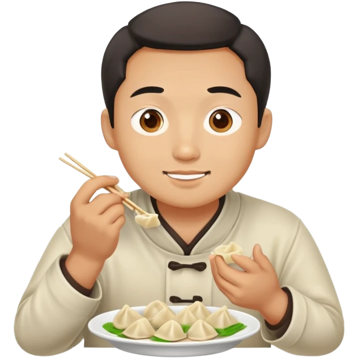 Asian guy eating dumplings emoji
