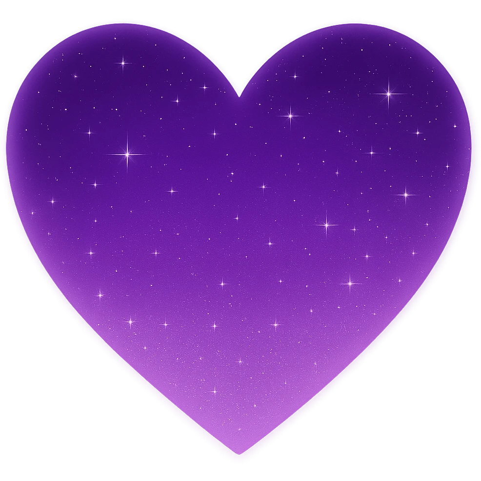 Modify the heart with a night sky gradient to a purple night theme with a purple gradient, more stars, and a soft glow. Remove the background entirely. emoji