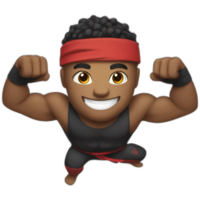 Ninja Warrior Athlete grabbig a bar with one hand smiling emoji