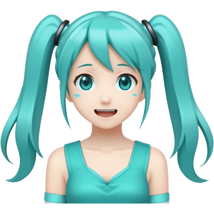 Hatsune Miku happy reaction with turquoise twin tails emoji