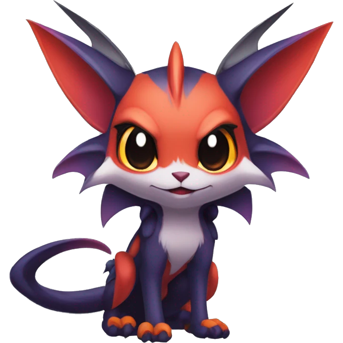  Kawaii Edgy Cool Vampiric Beautiful Noivern-Nargacuga-Litten with big Bat Ears full body emoji