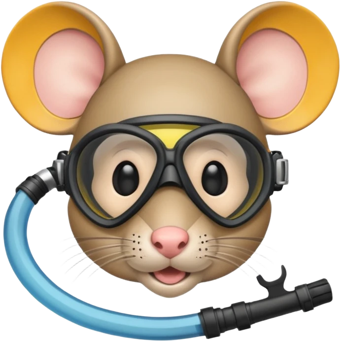 a mouse head with a scuba mask and snorkel in its mouth emoji