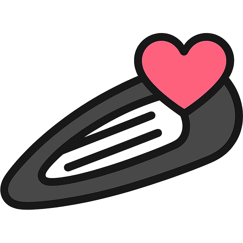 gothic hair clip, modern, clean lines, minimalistic, with heart accent, black and pink emoji