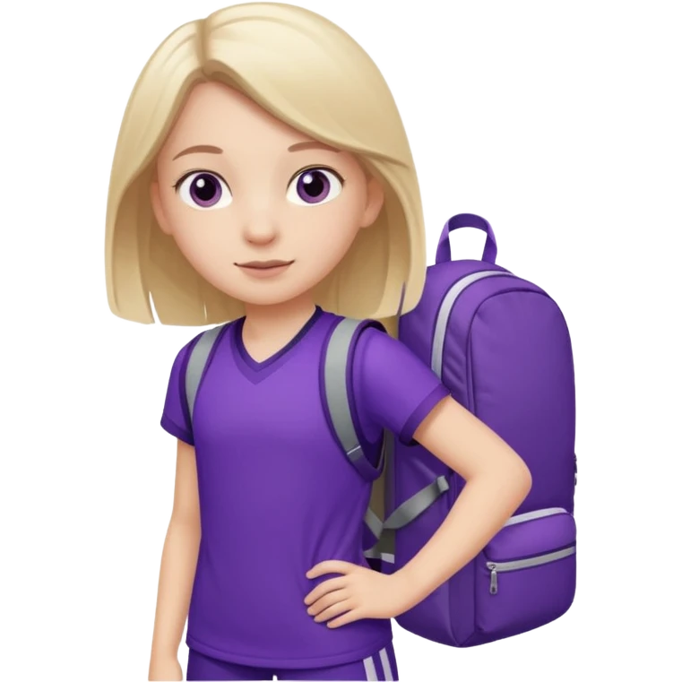 White Girl around 10 on purple sports uniform with backpack  emoji