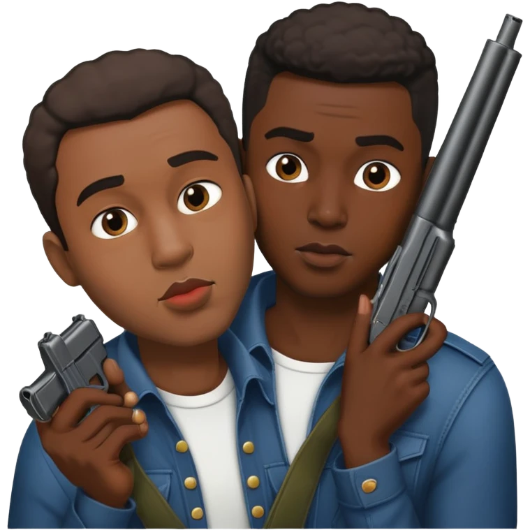 two black men kissing one with a gun  emoji