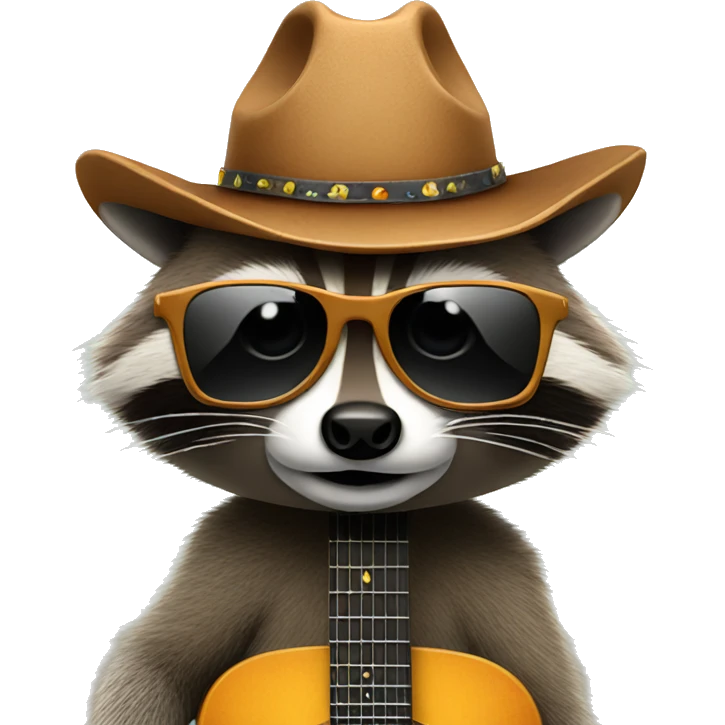 racoon with sunglasses cowboy hat and a guitar emoji
