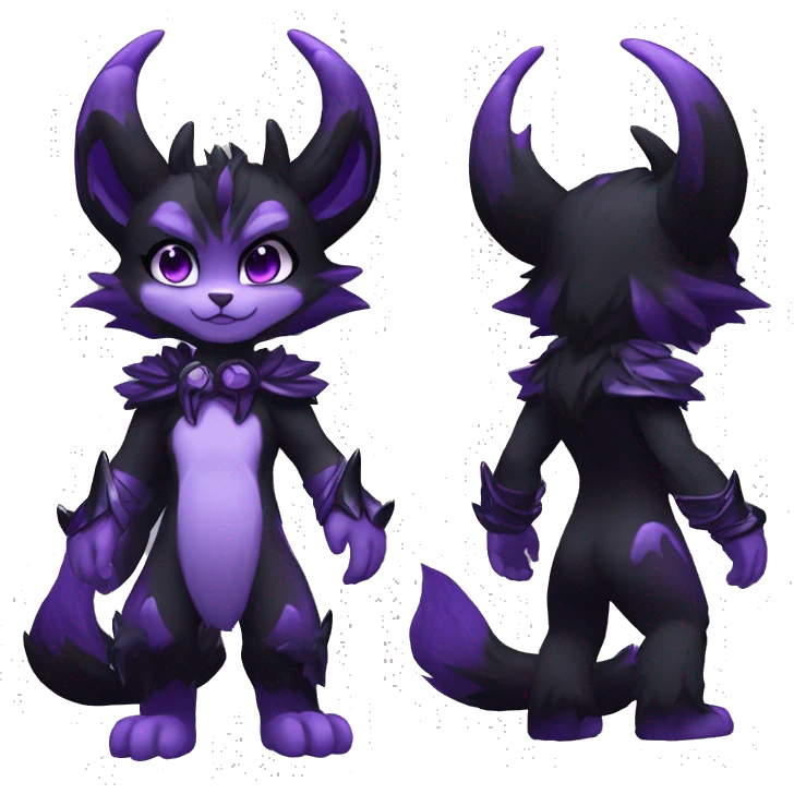 Anthro-Edgy-Black-Purple-Contrast-Colors-Fantasy-Fur-Sona-Chibi-Shiny-Fakémon-Hybrid with horns full body emoji