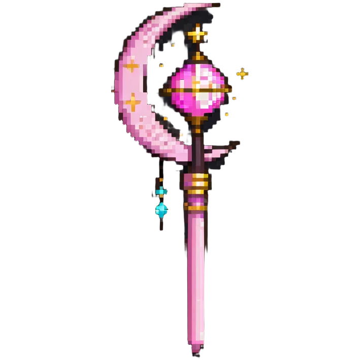 Sailor Moon's Moon Stick, a pink wand with a golden crescent moon on top and a magical pink crystal emoji
