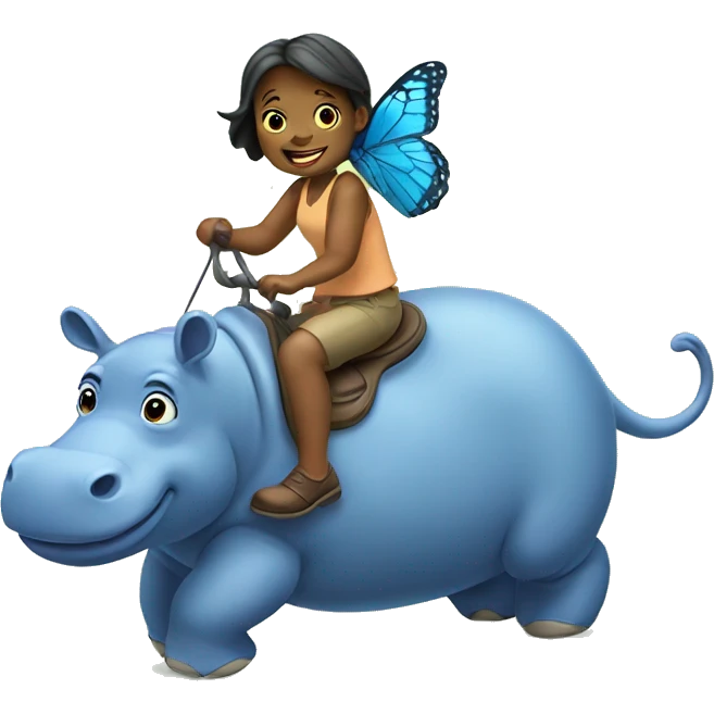 A butterfly riding a hippo emoji