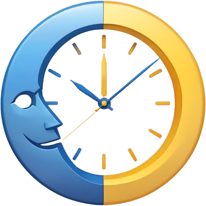 minimalist clock, simple sun and moon, clean infinite loop with subtle gradients and a friendly expression emoji