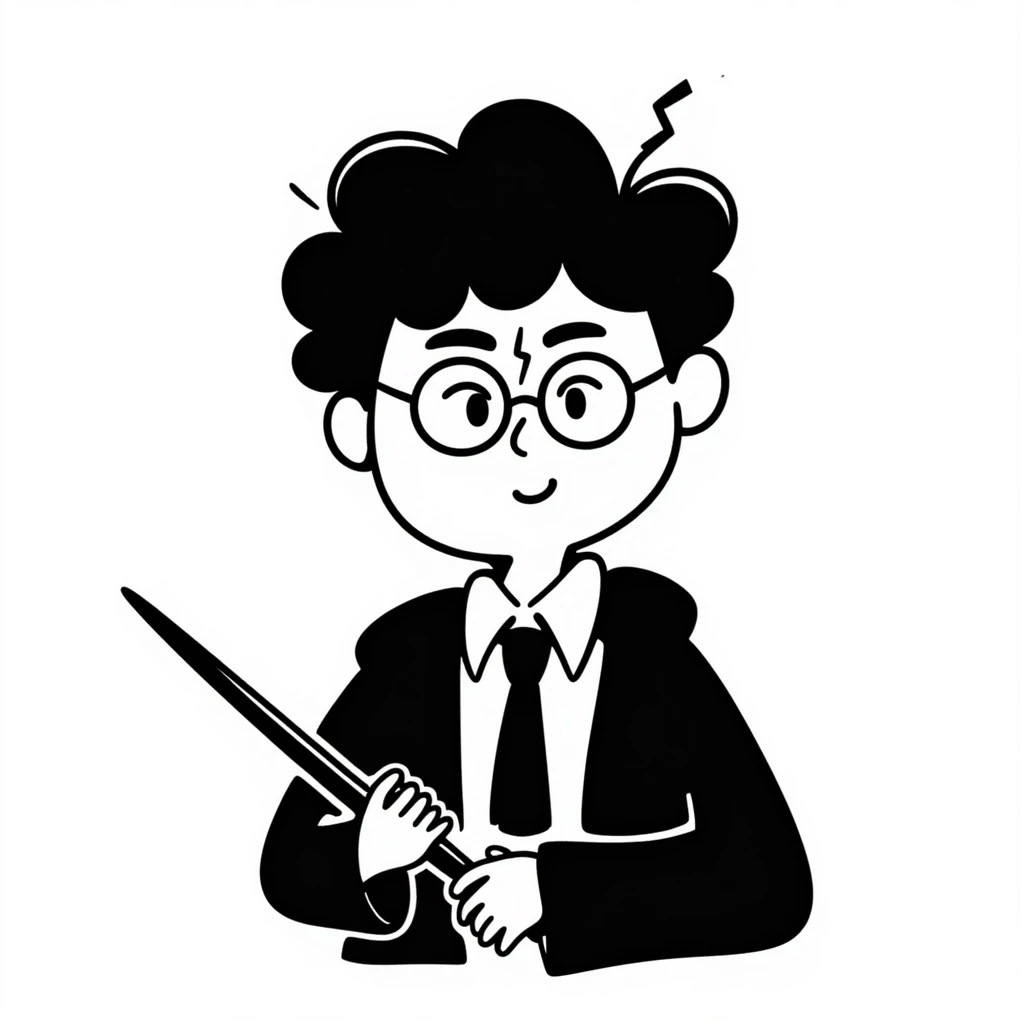Harry Potter with glasses and lightning scar in hand-drawn doodle style emoji