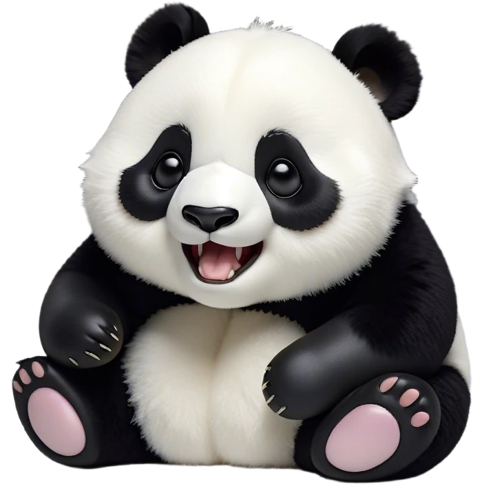 Cinematic Cute Yawning Panda Portrait Emoji, Head tilted slightly with a dramatic, wide-open yawn, showcasing a soft, plush black and white Fur with droopy ears, round eyes barely open in drowsy contentment, Simplified yet irresistibly adorable features, highly detailed, glowing with a soft, cozy glow, high shine, relaxed yet expressive, stylized with a touch of gentle whimsy, bright and endearing, soft glowing outline, capturing the essence of a sleepy yet affectionate panda, so drowsy it feels like it could stretch right out of the screen and curl up for a nap! emoji