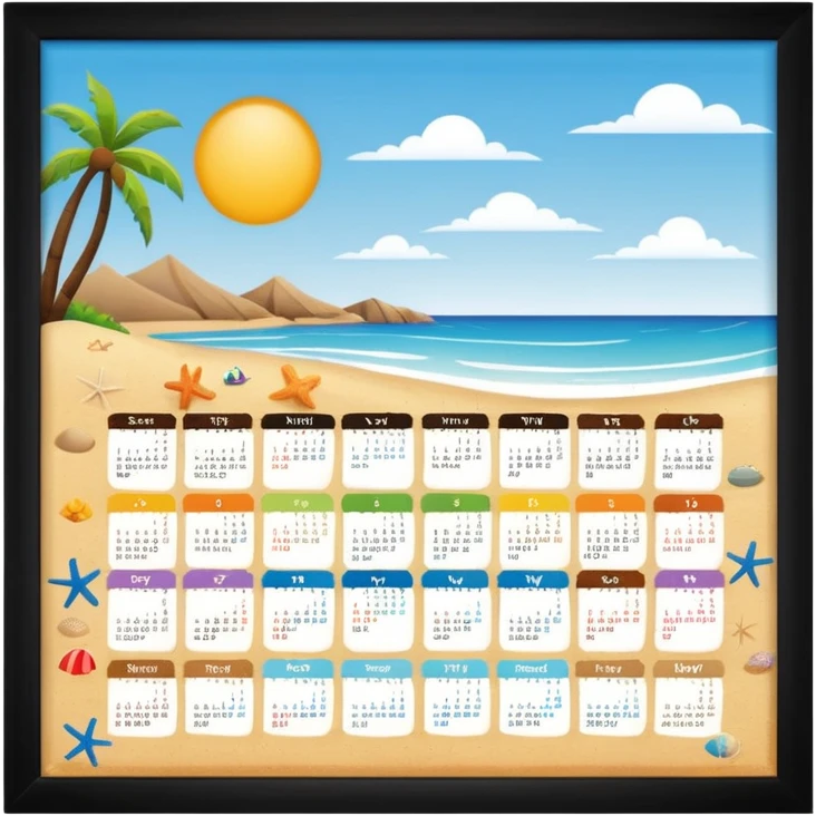 calendario playero con los dias y el mes emoji