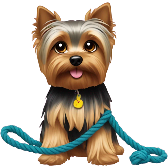 Yorkie dog with rope toy emoji