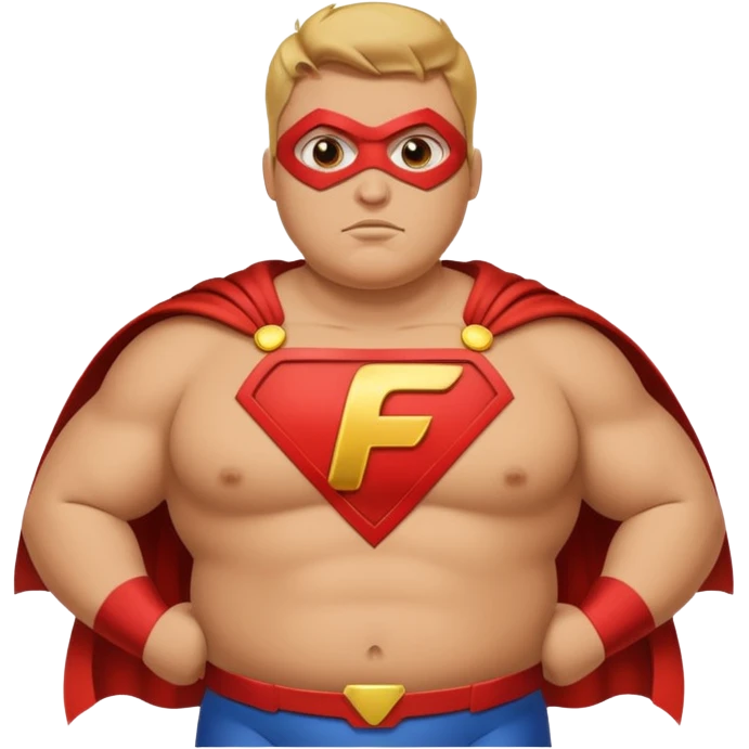 fat super hero with f on his chest emoji