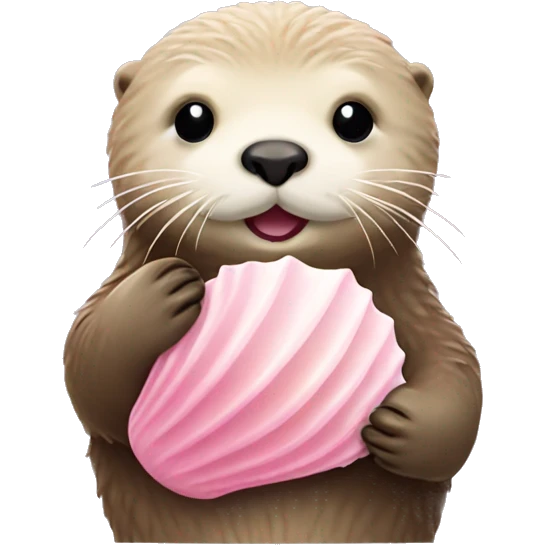 beige sea otter holding pastel pink sea shell emoji