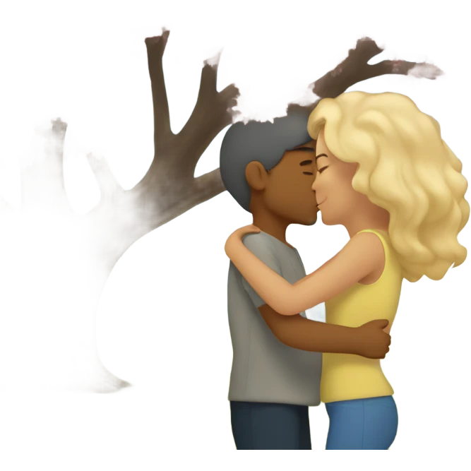 Caucasian Man and woman kissing under a tree emoji
