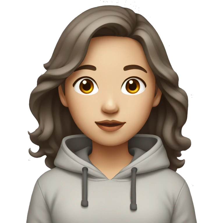 Asian girl in light grey hoodie with brown medium wavy hair emoji