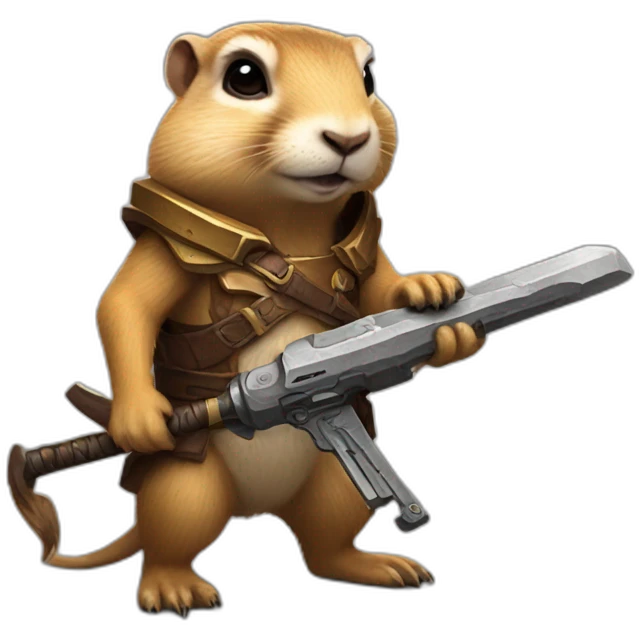 Prairie dog from World of Warcraft holding a weapon bigger than him emoji