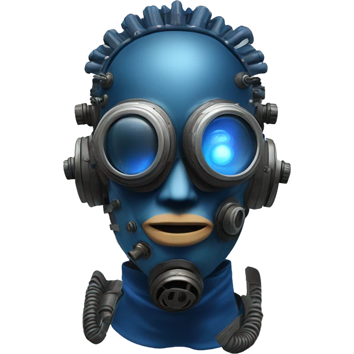 cyborg head with dark blue steampunk respirator mask and dark blue Mohawk  emoji