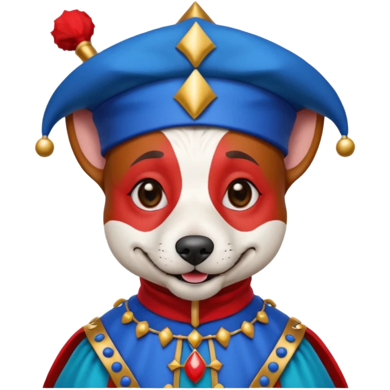 crazy funny colorful jack russel dog jolly joker, medieval, vintage, court jester, mac os icon, blue color emoji
