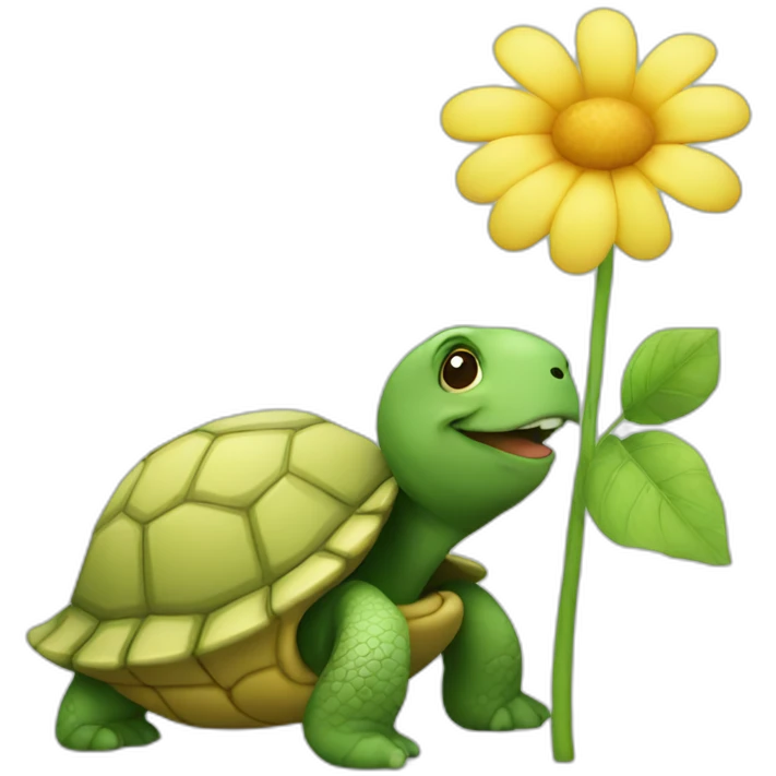 Turtle eating a flower emoji